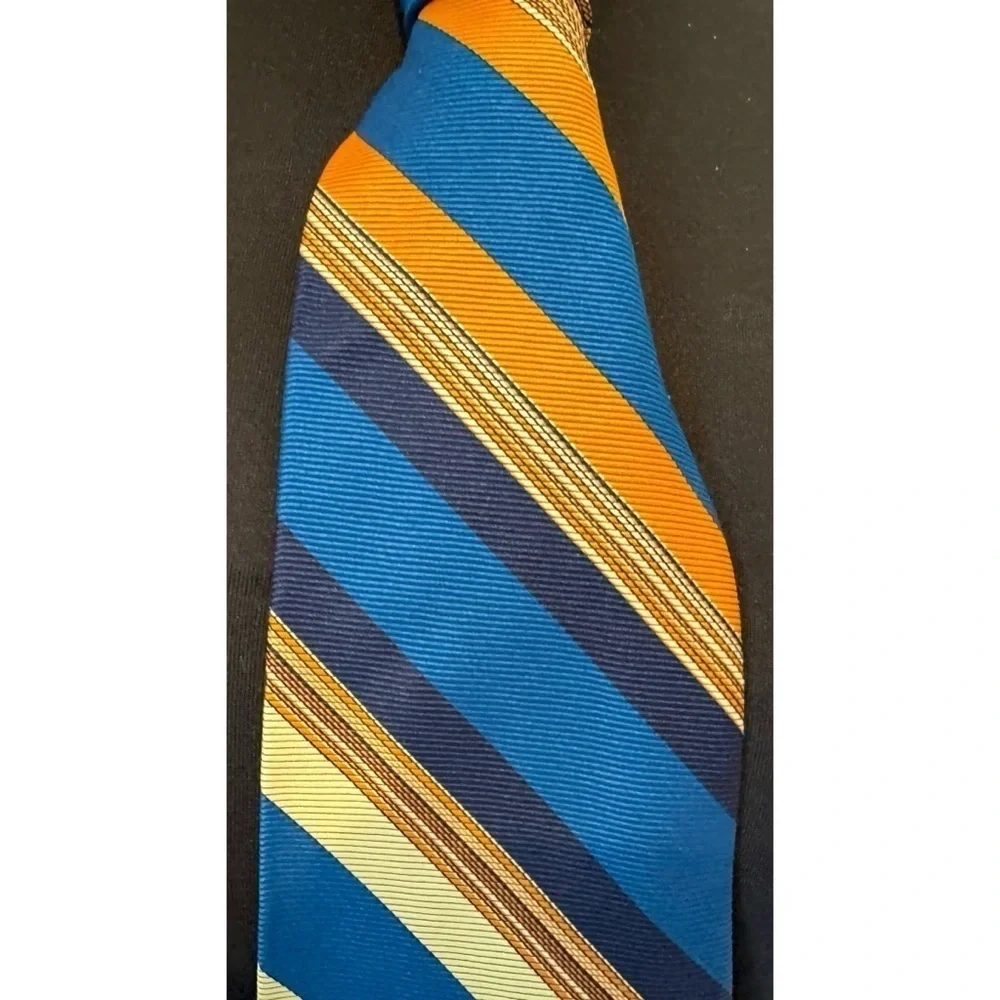 70s Vintage Multicolor Striped Print Silk Tie